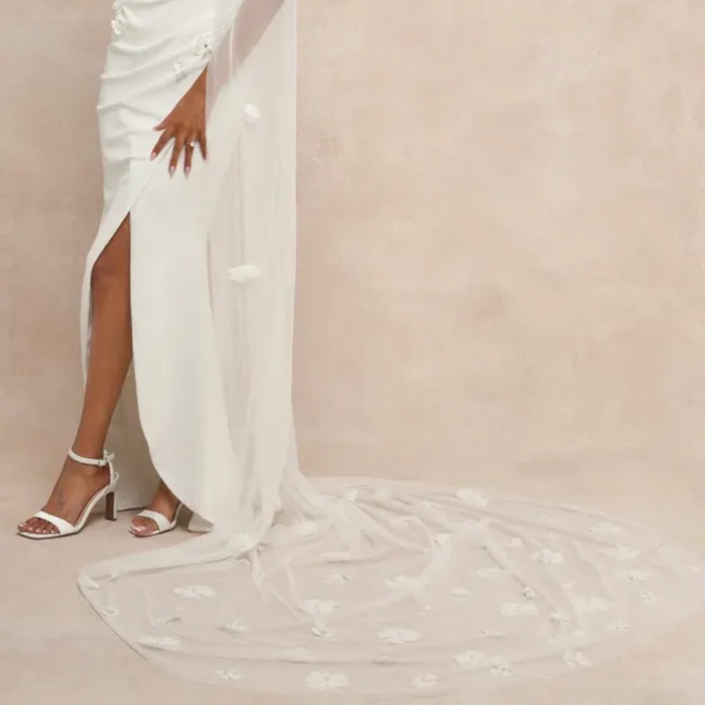 White Mesh Floral Appliqué Cathedral Veil